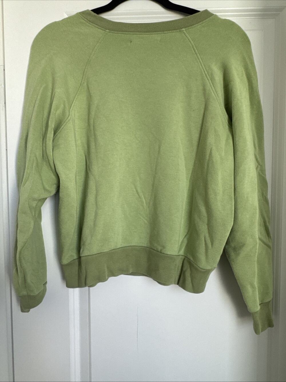 Reformation Rio Green Cropped Crewneck Raglan Sweatshirt Oversized XS Pullover